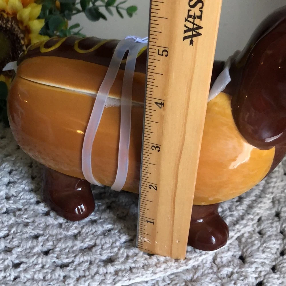 Dachshund Hot Dog Treat Cookie Jar - Brown and Yellow Ceramic